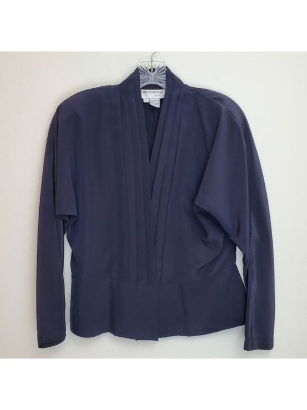 vintage Breckenridge petites pleated surplice blouse navy blue